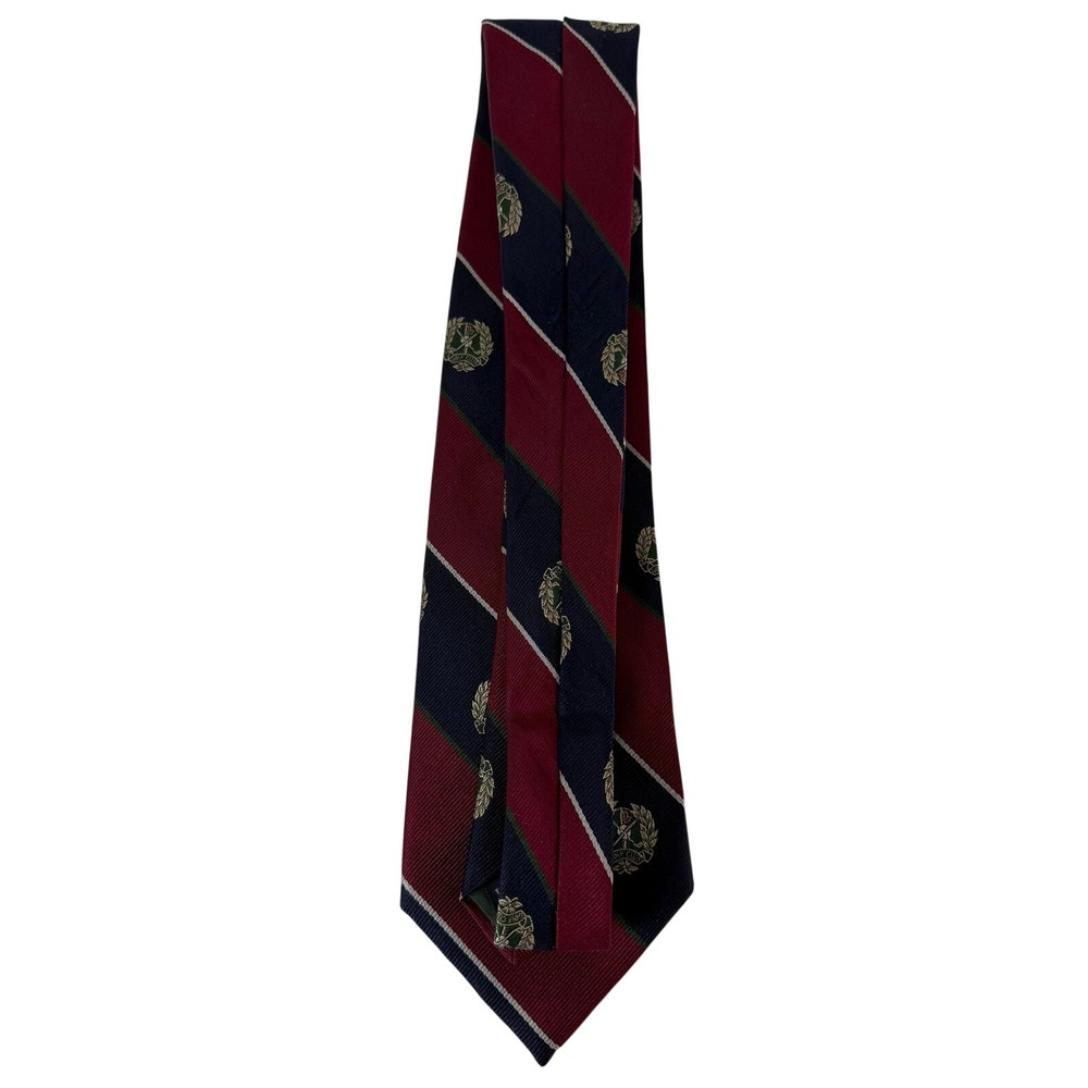 Vintage Briar "Golf Club" Necktie Burgundy Navy Striped Crest Tie Silk Blend - Picture 4 of 8
